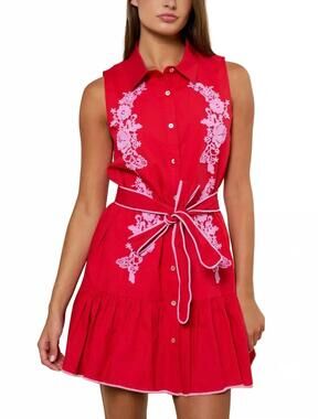 NEW LALAVON women's floral embroidery mini in red